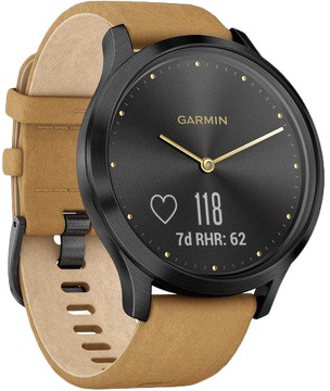 Garmin VIVOMOVE HR PREMIUM ONYX BLACK WITH TAN SUEDE BAND ONE-SIZE (010-01850-00)