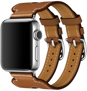 Apple Watch Hermes Leather Double Buckle Cuff 38mm/40mm/41mm/42mm Fauve Barenia (MPXD2)