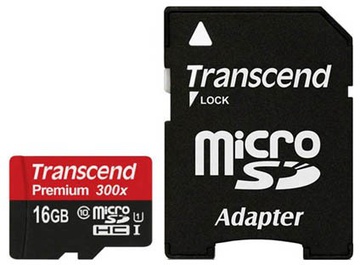 Transcend 16 GB microSDHC Premium class 10 UHS-1 SD Adapter (TS16GUSDU1)