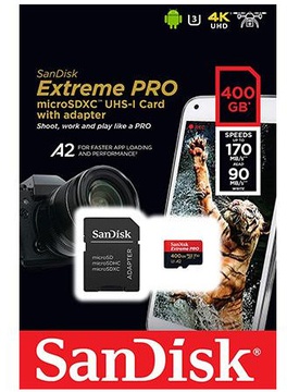 SanDisk 400 GB microSDXC UHS-I U3 Extreme Pro A2 + SD Adapter SDSQXCZ-400G-GN6MA