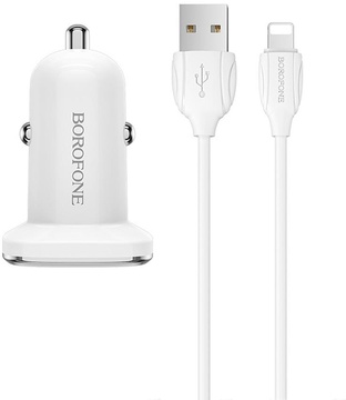 Borofone BZ12 Lasting Power 2USB 2.4A + Lightning White (BZ12BCLW)