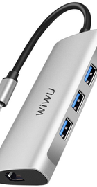 WIWU Adapter Alpha 631STR USB-C to (3 x USB 3.0 + RJ45 + SD + TF Card) Silver