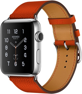 Apple Watch Hermes 42mm Series 2 Stainless Steel Case with Feu Epsom Leather Single Tour (MNQ22)