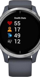 Garmin Venu Silver Stainless Steel Bezel w. Granite Blue and Silicone B. (010-02173-01)