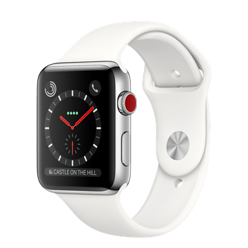 Apple Watch 42mm Series 3 GPS + Cellular Stainless Steel Case with Soft White Sport Band (MQLY2)