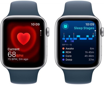 Apple Watch SE 2 GPS 44mm Silver Aluminium Case with Storm Blue Sport Band S/M (MREC3)