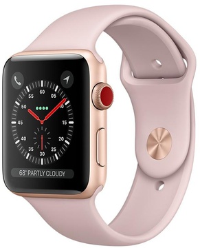 Apple Watch Series 3 GPS + Cellular 38mm Gold Aluminum Case with Pink Sand Sport Band (MQJQ2)