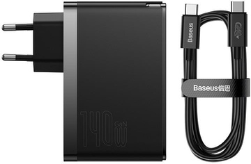 Baseus GaN5 Pro Fast Charger 2C+U 140W Black w/Type-C to Type-C cable (CCGP100201)