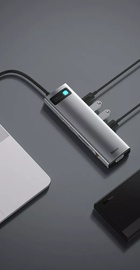 Baseus Metal Gleam Series 11-in-1 (3xUSB3.0+2x4K HD+Type-C+TF+SD+Type-C PD+VGA+3.5mm+RJ45) Grey (CAHUB-CT0G)