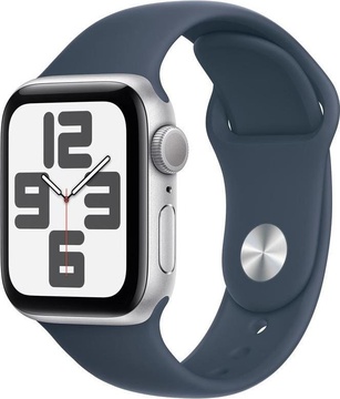Apple Watch SE 2 GPS + Cellular 44mm Silver Aluminum Case w. Storm Blue Sport Band - M/L (MRHH3)