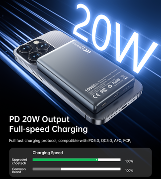 Choetech PD 20W 10000 mAh Ultra-Thin Magnetic Power Bank Black