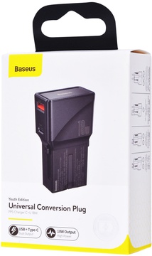 Baseus Universal Conversion Plug PPS Charger 18W (1 Type-C + 1 USB) Black (CCTY-01)